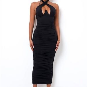Black midi halter dress